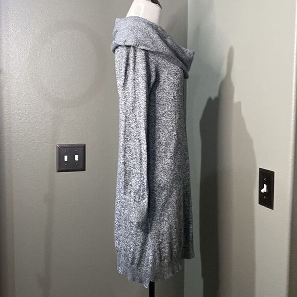 Express Black White Marled Slouchy Cowl Neck Sweater Tunic Dress - Picture 5 of 11